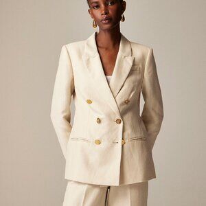 J. Crew Double-Breasted Blazer in Herringbone Linen-Wool Blend - NWOT - Size 14